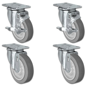 4" x 1.25" Thermo Plastic Rubber Swivel Caster with Brake – 1,260 lb