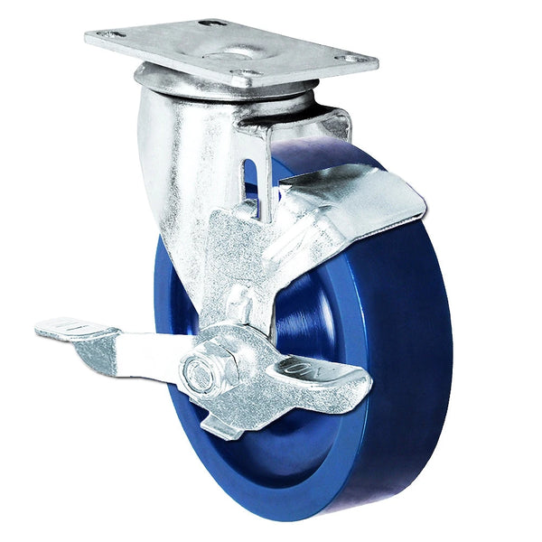 5" Solid Polyurethane Wheel | Swivel Caster with Top Locking Brake | Plate Size: 2-3/8" x 3-5/8" | 350 lbs Capacity CasterHQ