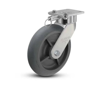 Albion 28XR08228SL 8" x 2" Rubber Ergonomic Swivel Caster – 4" x 4.5" Plate