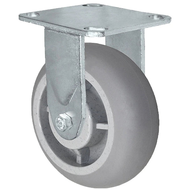 4" x 2" Crowned Thermo Plastic Rubber Wheel - Rigid Caster - 4" x 4-1/2" Plate Size - 300 lbs Capacity CasterHQ