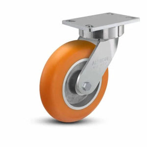 Albion 38AN08228S01 8" x 2" Orange Ergonomic Swivel Caster – 6.25" x 4.5" Plate