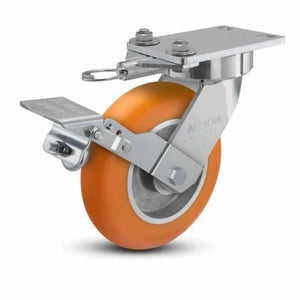 Albion 38AN08228SLFBK 8" x 2" Orange Swivel Ergonomic Caster with Brake
