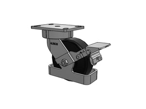 Albion 38NX06228SFBKTO 6" x 2" HD Nylon Ergonomic Brake Caster w/ Toe Guard – 6.25" x 4.5" Plate
