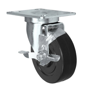 4" x 1-1/4" Hard Rubber Swivel Caster with Brake – 300 lb