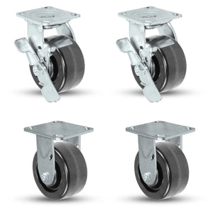 4" x 2" Phenolic Swivel & Rigid Tool Box Caster Set – 3,200 lb