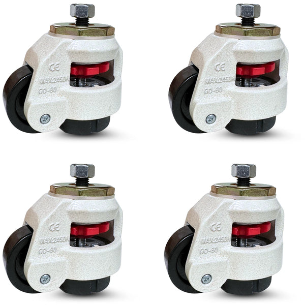 Retractable Leveling Casters 4-Pack - 2400 lbs Capacity | M12 Tapped-Mount Machine Feet with Hardware CasterHQ