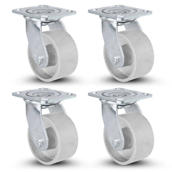 4x2 Heavy-Duty Swivel Caster Set with Semi-Steel Cast Iron Wheels - 2800lb Capacity Per Set | Industrial Mobility Solution - CasterHQ CasterHQ
