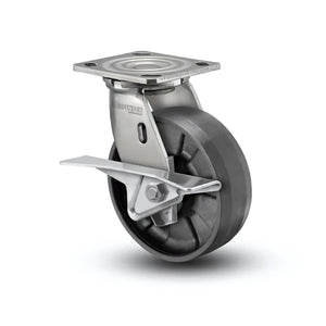 Colson D4.05109.539 5" x 2" Nylon Stainless Caster with Brake – 4" x 4.5" Plate