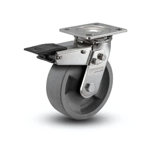 5" x 2" Glass Filled Nylon Stainless Total Lock Caster – 4" x 4.5" Plate