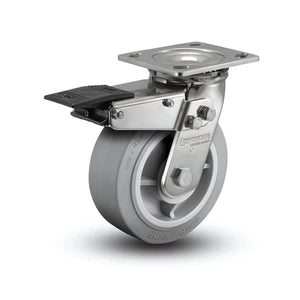 6" x 2" Performa Rubber Stainless Total Lock Caster – 4" x 4.5" Plate