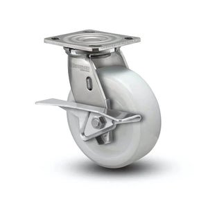 D4.06109.539 6" x 2" White Nylon Stainless Caster with Brake – CasterHQ