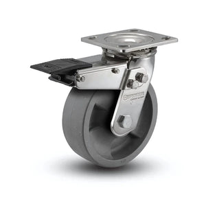 6" x 2" Nylon Glass Filled Stainless Total Lock Caster – 4" x 4.5" Plate
