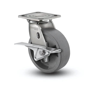 Colson 8"x2" Nylon Stainless Caster with Brake – 4"x4.5" Plate