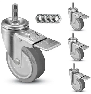 3" Gray Rubber Swivel Total Lock Caster with Brake – 1,200 lb