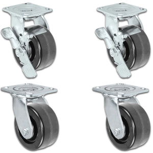 4" x 2" Phenolic Swivel & Brake Caster Set – 3,200 lb