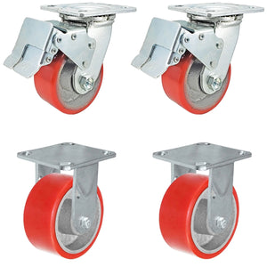 4" x 2" Red Poly Total Lock Caster Set 4 Pack – 2800 lb