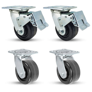 5" x 2" Phenolic Swivel & Total Lock Caster Set – 3200 lb