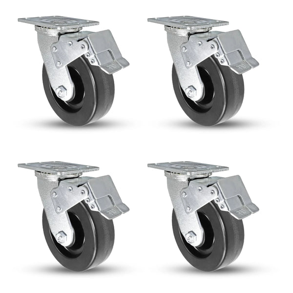6" x 2" Phenolic Total Lock Caster Set - Heavy-Duty 3,600 lbs Industrial Capacity CasterHQ