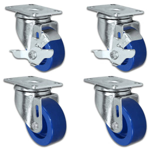3" x 1-1/4" Solid Polyurethane Swivel Caster Set – 1,200 lb