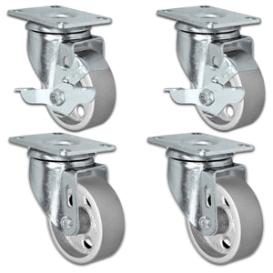 5" x 1.25" Semi-Steel Swivel Caster Set with Brake – 1400 lb