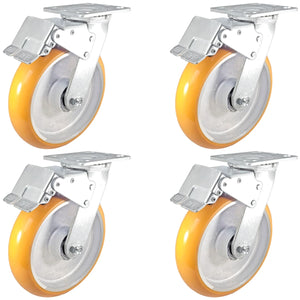 8" x 2" Orange Poly on Aluminum Total Lock Caster Set – 5,000 lb