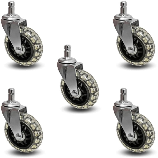 3 Inch Rollerblade Wheel Chair Caster Set - 5 Pack | 750 lbs Total Capacity | Smooth Rolling CasterHQ