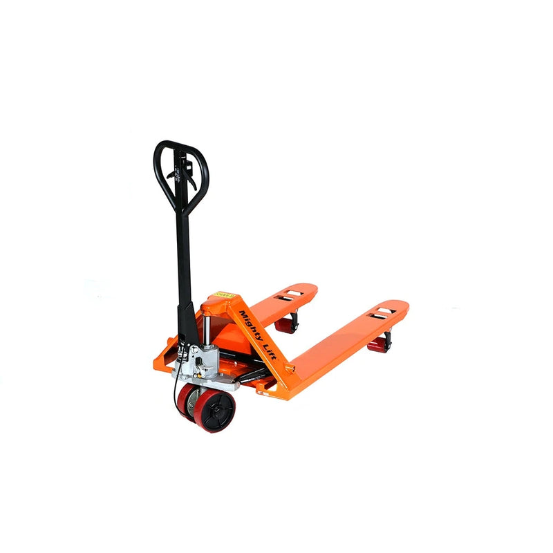 ML55HB Heavy Duty Pallet Jack Truck | Wheels Polyurethane on Steel | 50" Height | 27" Width | 48" Length | 5500 lb. Load Capacity | Orange Color CasterHQ