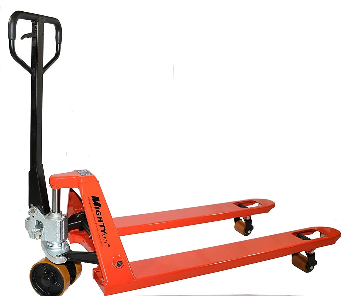 ML55N HD Premium Pallet Jack Truck | Poly Nylon Wheels | 50" Height | 27" Width | 48" Length | 5500 lb. Load Capacity | Orange Color CasterHQ