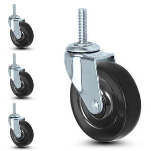 2" Hard Rubber Swivel Caster – 3/8"-16 x 1.5" Threaded Stem