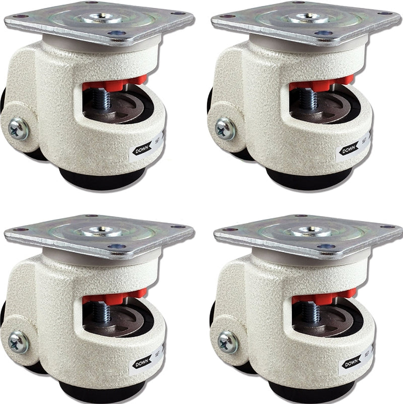 Retractable Leveling Casters 2.5 Inch Wheel - 4 Pack | 4400 lbs Capacity Heavy Duty Machine Feet CasterHQ
