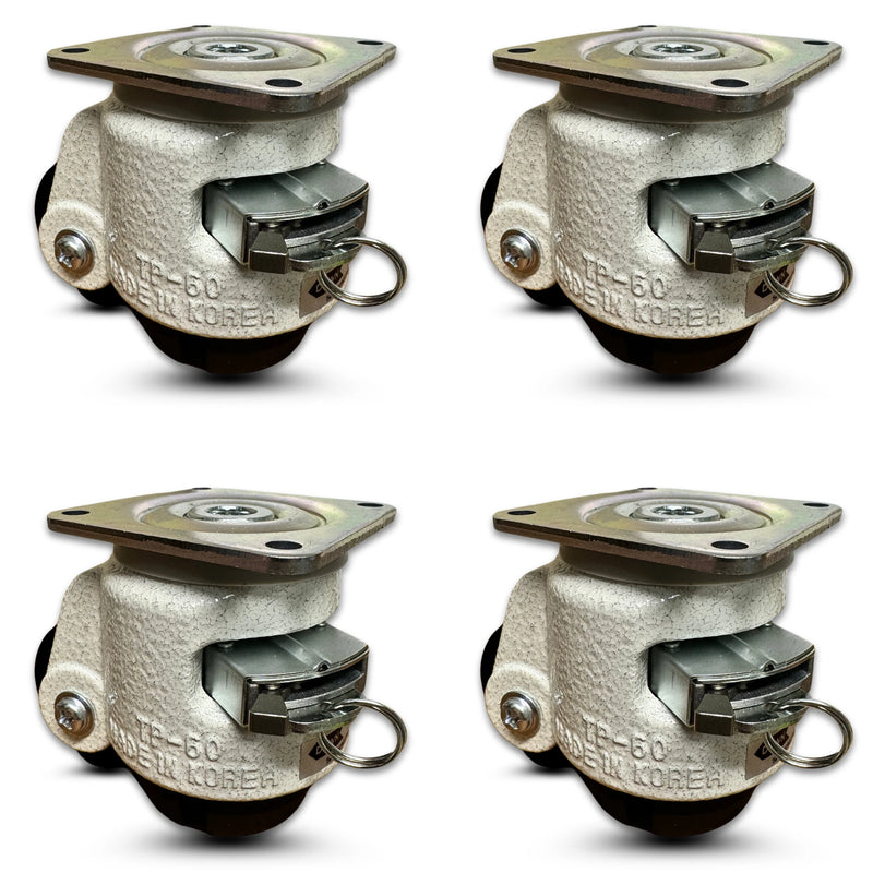 QuickAdjust Ratchet-Leveling Casters - 2" Nylon Wheels, Retractable, Set of 4 (2,400 lbs Capacity) CasterHQ