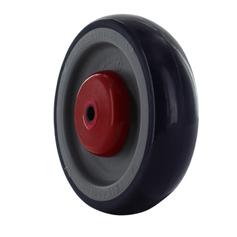 5 Inch Blue on Gray Soft Rubber Shopping Cart Wheel - Quad X Friction Bearings | Flat Spot Resistant P&H Casters