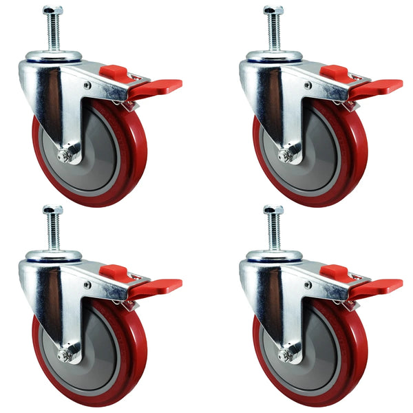 5" X 1-1/4" Total Locking Swivel Stem Caster Set of 4 | 1/2"-13x 1-1/2" Threaded Stem | 1,400 lbs Load Capacity CasterHQ