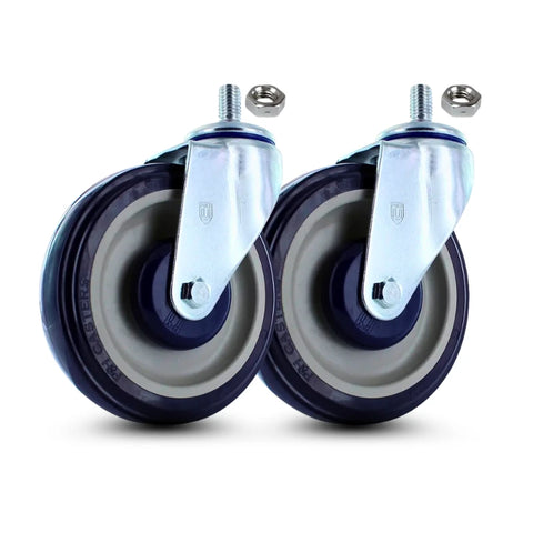 5 Inch Front Swivel Shopping Cart Caster Set - 2 Pack with Lock Nuts | OEM Replacement CasterHQ