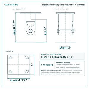5" x 2" Rigid Caster Yoke 4" x 4-1/2" Top Plate Zinc Plated