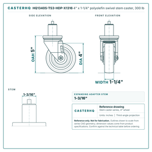 4" x 1-1/4" Polyolefin Swivel Caster – 300 lb