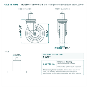 5" x 1-1/4" Phenolic Swivel Caster – 300 lb