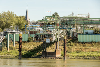Stand-in Chempark Leverkusen industrial waterfront — illustrative only, not Covestro Vulkollan pilot equipment