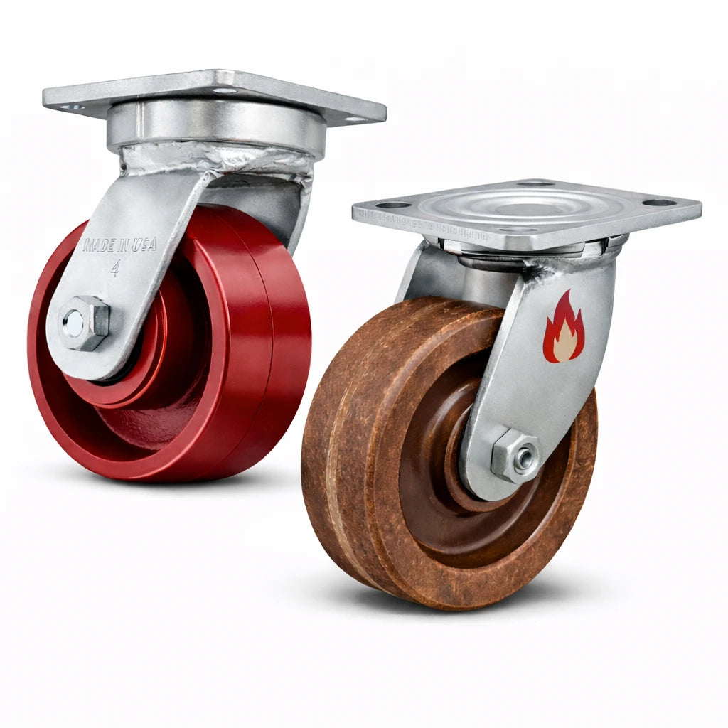 High temperature caster rated to 800 degrees Fahrenheit for ovens and bakery lines