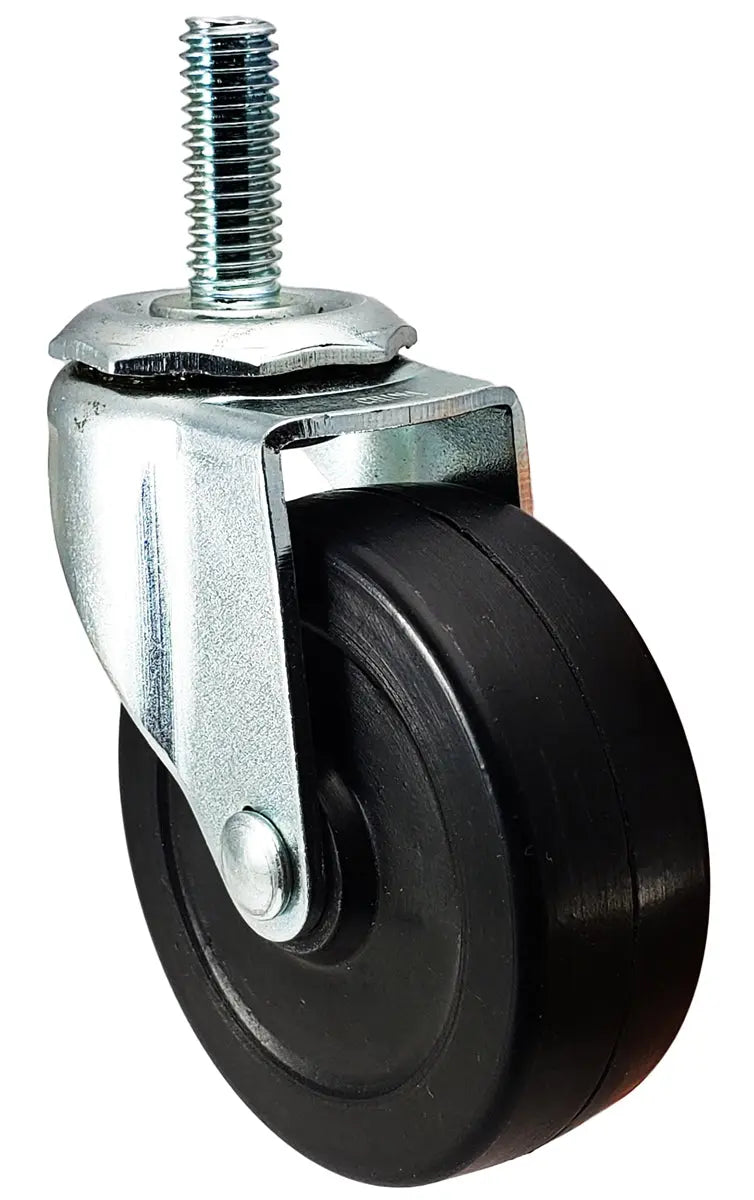 2-1/2" Swivel Stem Caster | Black Hard Rubber Wheel | Threaded Stem 3/8"-16 x 1" | 100 lbs Capacity NSF APPROVED