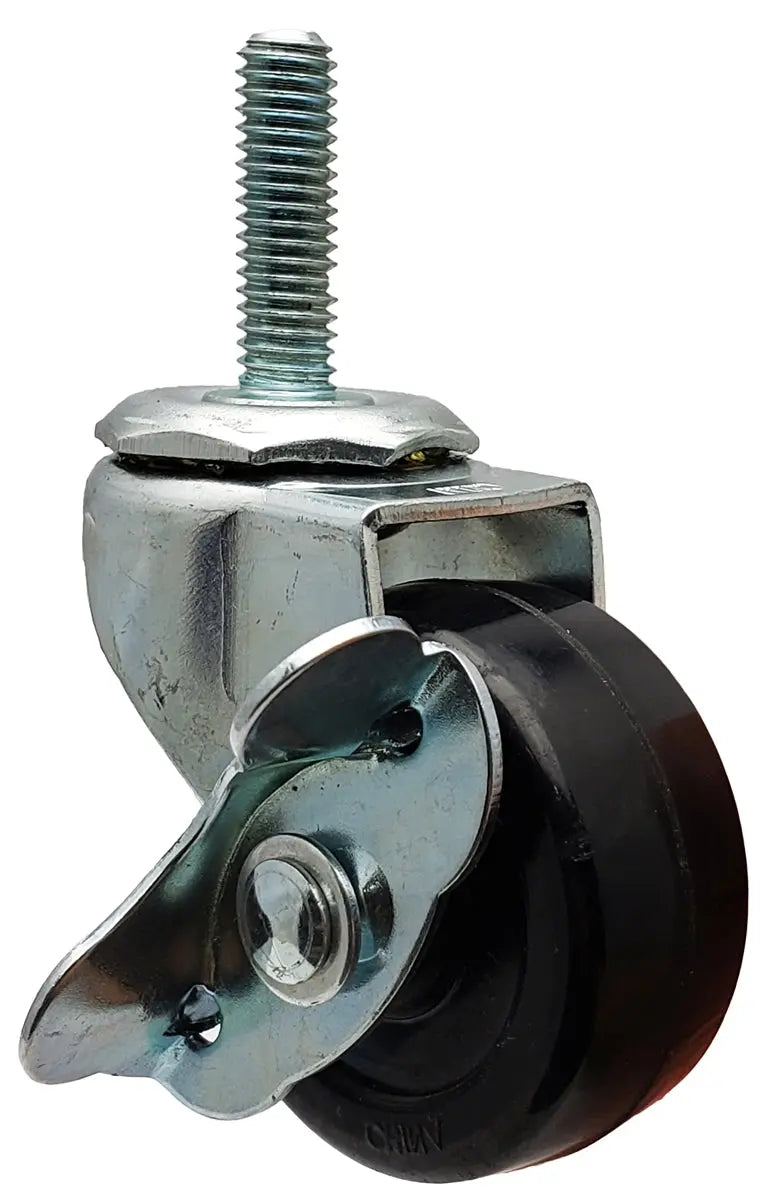 2" Locking Stem Caster | Black Hard Rubber Wheel | Threaded Stem 3/8"-16 x 1-1/4" | 100 lbs Capacity NSF APPROVED