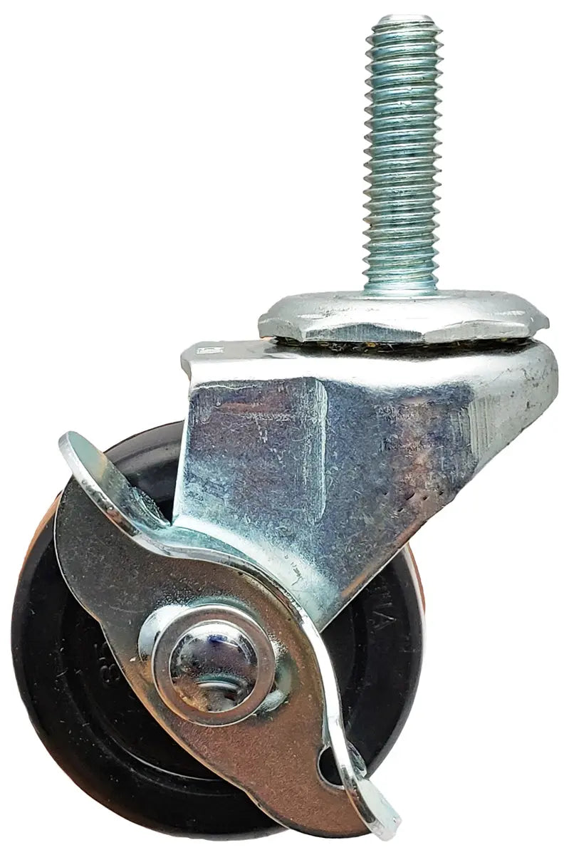 2" Locking Stem Caster | Black Hard Rubber Wheel | Threaded Stem 3/8"-16 x 1-1/4" | 100 lbs Capacity -  | CasterHQ