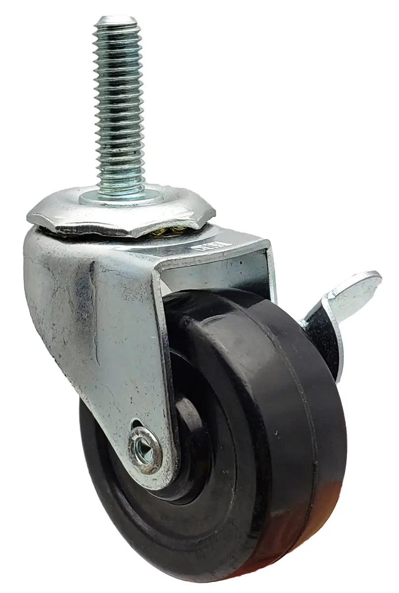 2" Locking Stem Caster | Black Hard Rubber Wheel | Threaded Stem 3/8"-16 x 1-1/4" | 100 lbs Capacity -  | CasterHQ