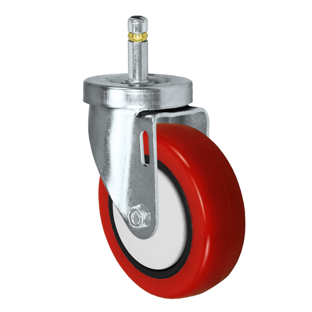 4" x 1-1/4" Red Polyurethane Swivel Caster – 300 lb | 7/16" x 1-3/8" Grip Ring Stem | CasterHQ