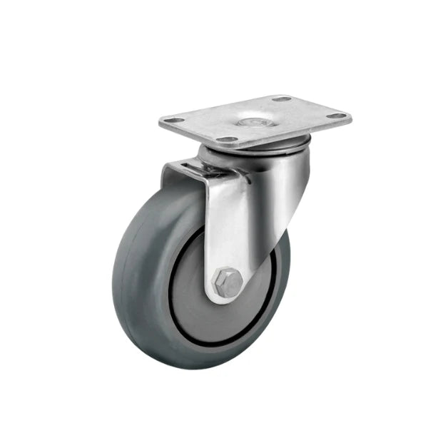 Faultless Medical 4" x 1-1/4" Grey Crowned Polyurethane Stainless Steel Swivel Caster - 2-1/2" x 3-5/8" Top Plate, 350 lbs Capacity | SKU: 04XA04051S Faultless