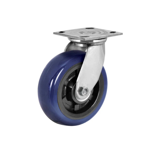 Faultless Medical 6" x 2" Blue Crowned Eagle Polyurethane Stainless Steel Swivel Caster - 4" x 4-1/5" Top Plate, 1,100 lbs Capacity | SKU: 05EG06201S Faultless
