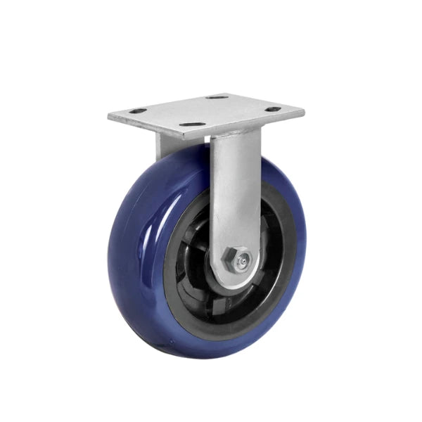Faultless Medical 8" x 2" Blue Crowned Eagle Polyurethane Stainless Steel Swivel Caster - 4" x 4-1/2" Top Plate, 1200 lbs Capacity | SKU: 05EG08201R Faultless