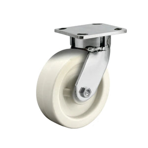 Faultless Medical 4" x 2" White Polypropylene Stainless Steel Swivel Caster - 4" x 4-1/2" Top Plate, 500 lbs Capacity | SKU: 05RW04241S Faultless