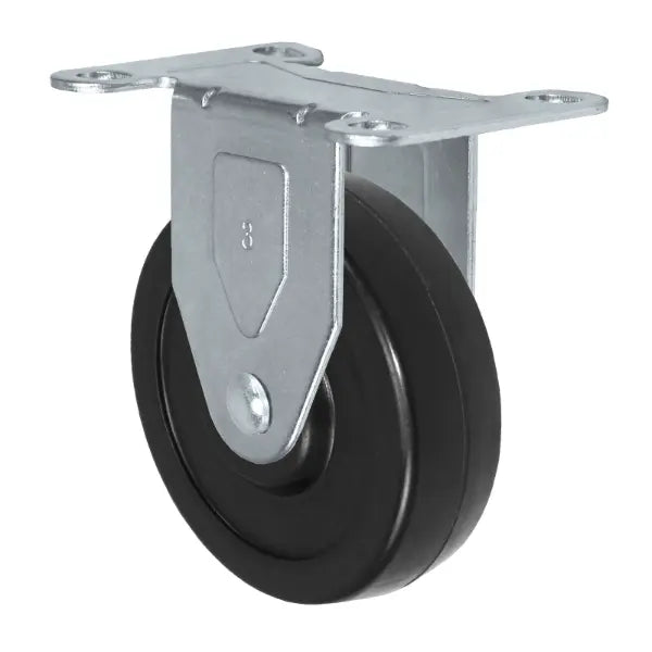 Durastar 5-inch hard rubber rigid caster with 145 lb capacity and 2-3/8 x 3-5/8 top plate for medium-duty applications in warehouses and workshops