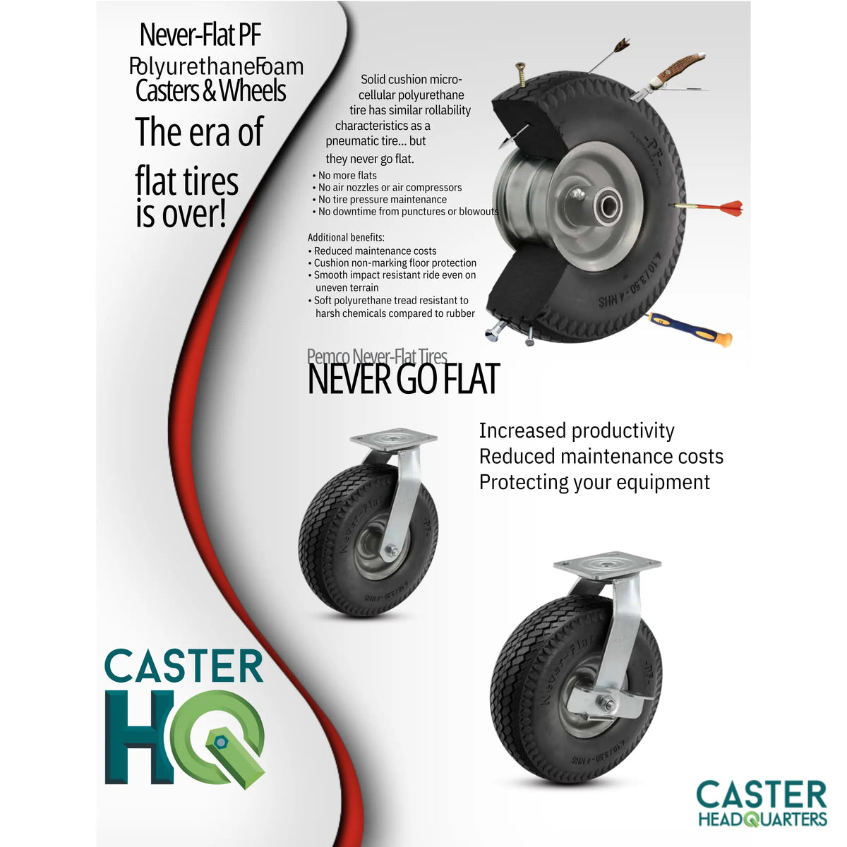 8" Flat-Free Swivel Caster - 8" x 3" Foam-Filled Tire | 275 lbs Capacity, Shock-Absorbing, Non-Marking Wheel -  | CasterHQ